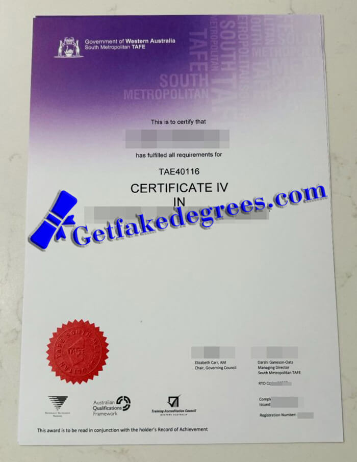 South Metropolitan TAFE certificate