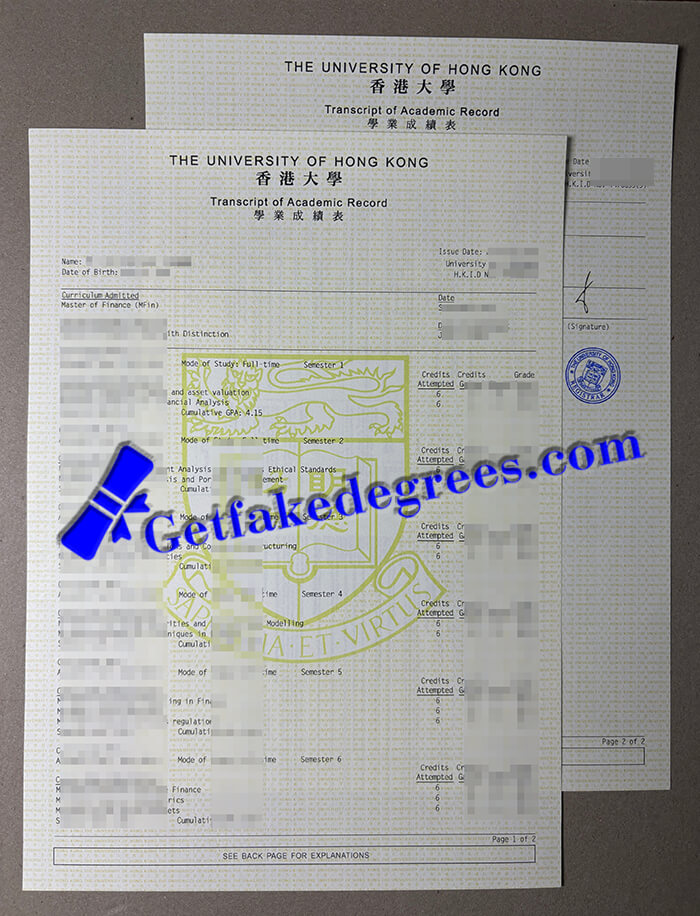 University of Hong Kong transcript