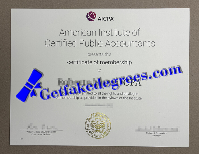 American Institute of Certified Public Accountants certificate