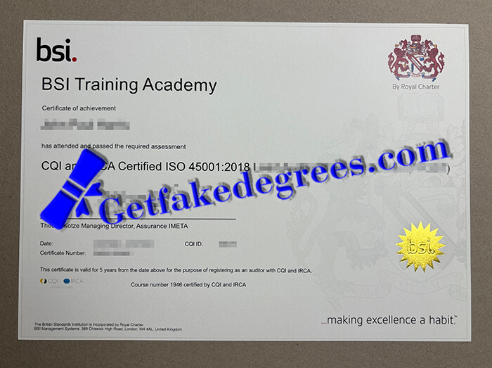 BSI Training Academy certificate