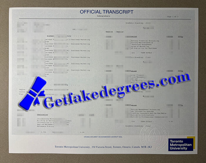 Toronto Metropolitan University transcript