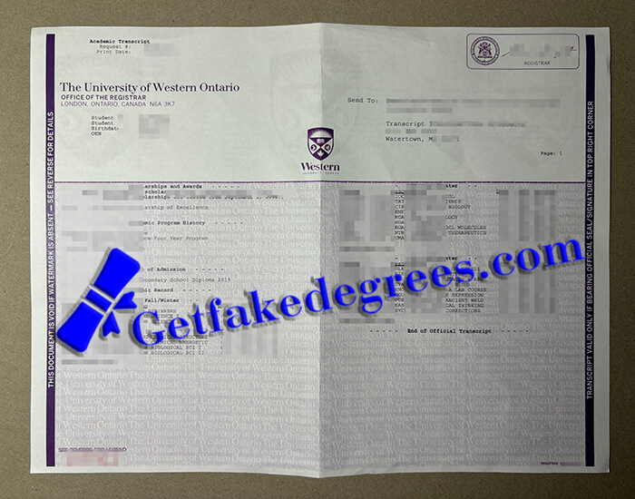 University of Western Ontario transcript