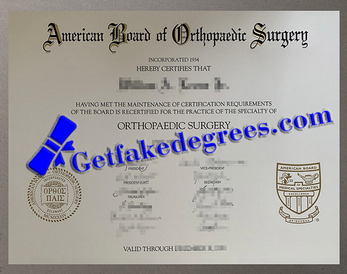 American Board of Orthopaedic Surgery certificate