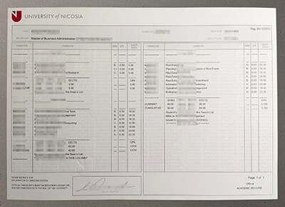 University of Nicosia transcript